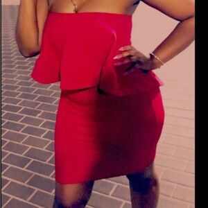 Red Strapless Peplum Dress